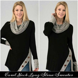 Cowl Neck Top with Side Button Detail